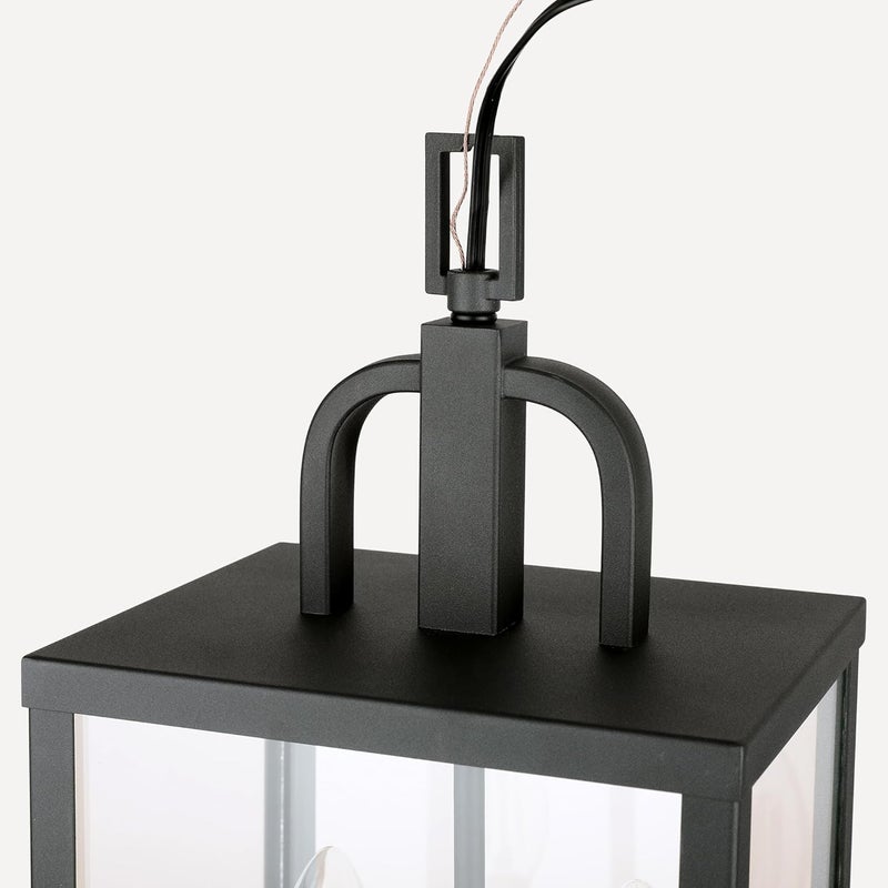 PARTPHONER Large Outdoor Indoor Pendant Light 2-Light, Modern Black Metal Outside Chandelier Exterior Hanging Fixture Ceiling Mount with Clear Glass Shade for Front Porch Entrance Foyer Entryway (Bulb Included) - Image 3